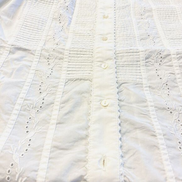 NWT Sundance Eyelet Tuxedo Pleated Shirt Button Up Crochet Embroidered White M - Picture 3 of 11
